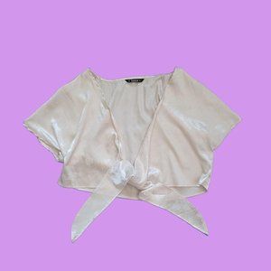 Silk Whitecream Tie Front top